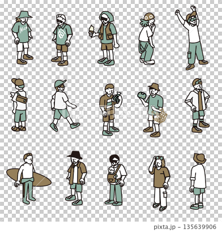 A set of various illustrations of people that can be used in outdoor and everyday scenes 135639906