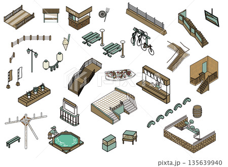 公園や屋外施設で使われるさまざまな設備・什器のイラスト素材セット 公園や屋外施設で使われるさまざまな設備・什器のイラスト素材セット 135639940