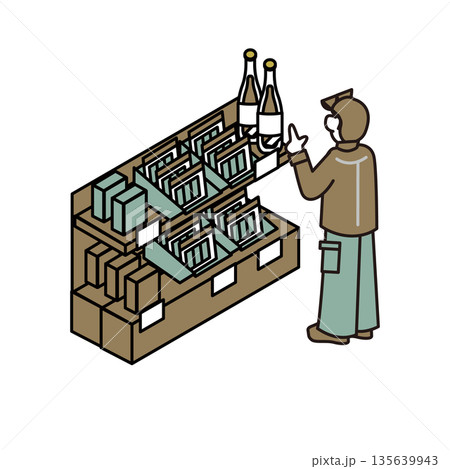 売り場でお酒や食べ物を選ぶ人の買い物シーンイラスト素材 売り場でお酒や食べ物を選ぶ人の買い物シーンイラスト素材 135639943