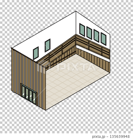 俯視視角下的日式建築室內空間等距圖 135639948