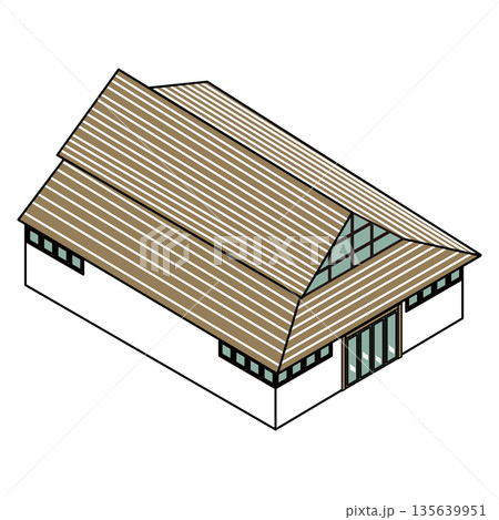 日本の伝統的な和風建築をモチーフにした大型施設のイラスト素材 135639951