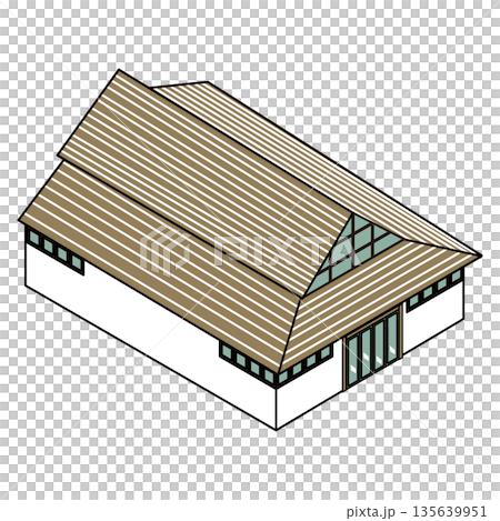 日本の伝統的な和風建築をモチーフにした大型施設のイラスト素材 135639951