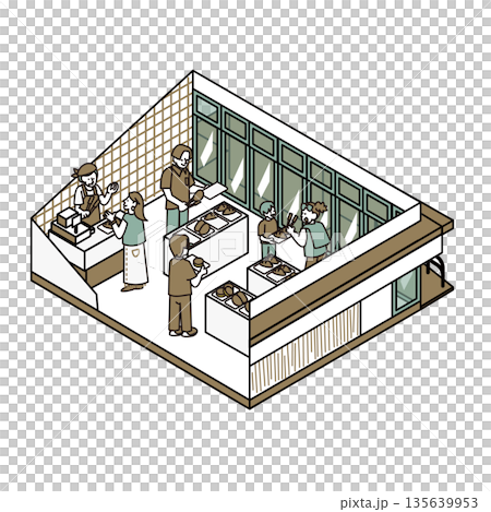 観光施設や公共施設の食堂で食事を楽しむ人々のイラスト素材 観光施設や公共施設の食堂で食事を楽しむ人々のイラスト素材 135639953