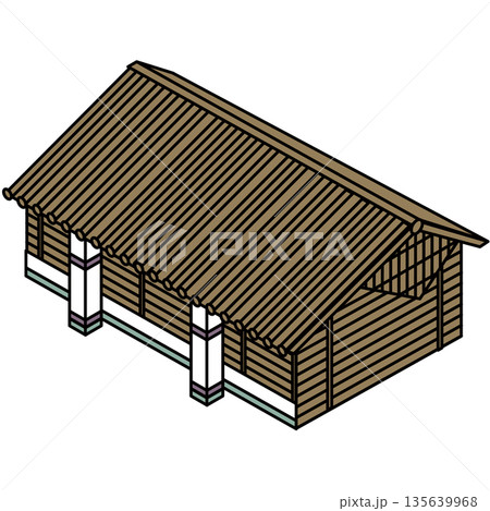 日本の伝統的な和風建築の門や施設入口を描いたイラスト素材 135639968