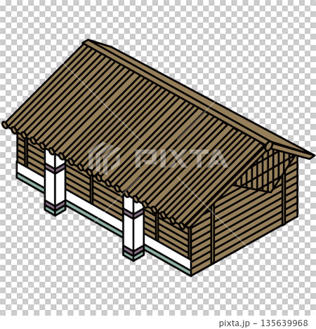 日本の伝統的な和風建築の門や施設入口を描いたイラスト素材 135639968