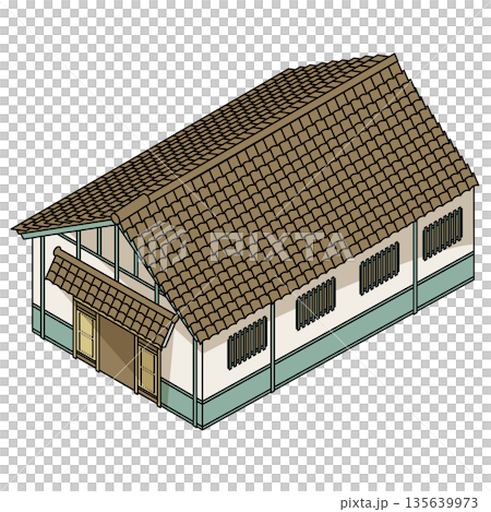 描繪傳統日式房屋的建築插圖 135639973