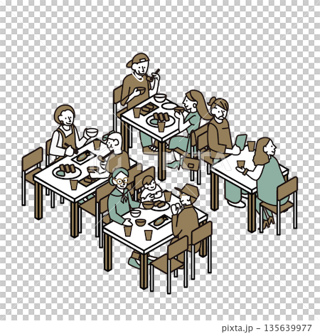 多人在餐廳用餐的插圖 135639977