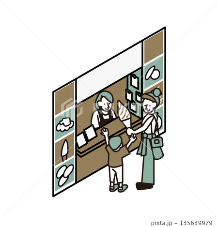 観光地や店舗のソフトクリーム売り場で購入する親子のイラスト素材 135639979