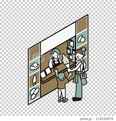 観光地や店舗のソフトクリーム売り場で購入する親子のイラスト素材 135639979