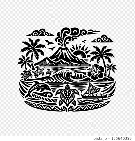風景 ハワイ風 トライバル 透過 風景 ハワイ風 トライバル 透過 135640359