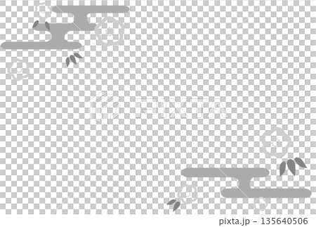 グレーの花と霞と竹の葉のイラスト グレーの花と霞と竹の葉のイラスト 135640506