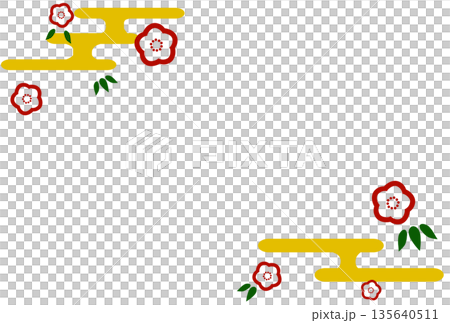 紅色花朵、薄霧和竹葉的插圖 135640511