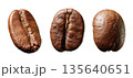 Three Coffee Beans Close Up: Roasted Arabica With Rich Aroma And Texture 135640651