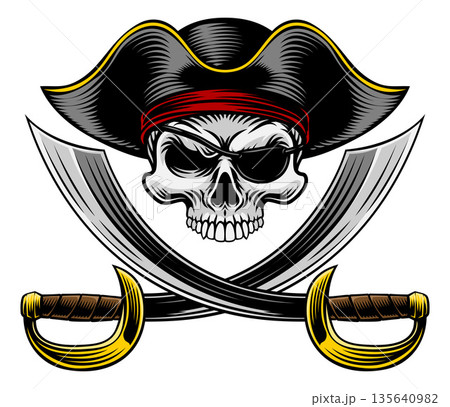 Skull Pirate Crossbones Cross Cutlass Swords 135640982