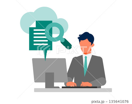 クラウド文書管理で業務を効率化するオフィスワークのイラスト 書類検索・確認・ペーパーレス化を実現 クラウド文書管理で業務を効率化するオフィスワークのイラスト 書類検索・確認・ペーパーレス化を実現 135641076