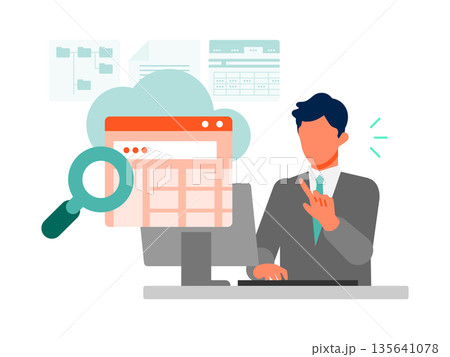 顧客管理と進捗を見える化するCRM業務のイラスト 営業管理とデータ整理で業務効率化 顧客管理と進捗を見える化するCRM業務のイラスト 営業管理とデータ整理で業務効率化 135641078