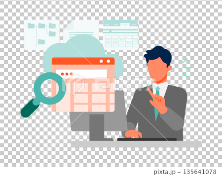 顧客管理と進捗を見える化するCRM業務のイラスト 営業管理とデータ整理で業務効率化 顧客管理と進捗を見える化するCRM業務のイラスト 営業管理とデータ整理で業務効率化 135641078