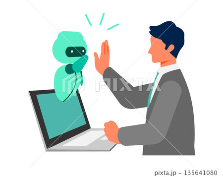 AIアシスタントと協働するビジネスマンのイラスト 業務を支える新しい働き方 135641080