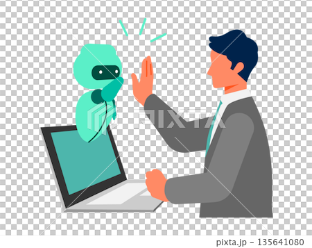 AIアシスタントと協働するビジネスマンのイラスト 業務を支える新しい働き方 135641080