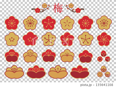 梅花圖示集_紅色和金色 135641108