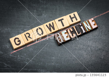 GROWTH Versus Decline Business Trend Comparison Using Wooden Letter Blocks GROWTH Versus Decline Business Trend Comparison Using Wooden Letter Blocks 135641123