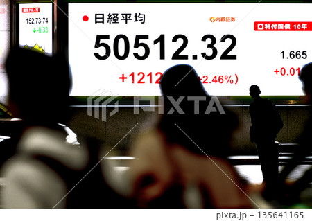 日本の東京都市景観初5万円突破・5万0512円32銭・株価/終値。TOPIXも最高値更新＝27日 135641165