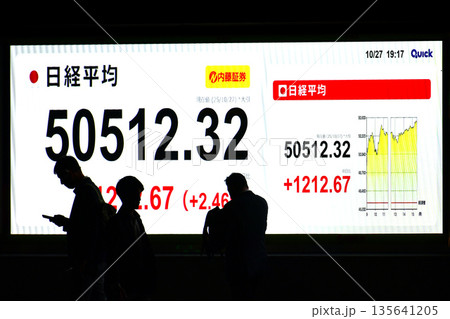 日本の東京都市景観初5万円突破・5万0512円32銭・株価/終値。TOPIXも最高値更新＝27日 135641205