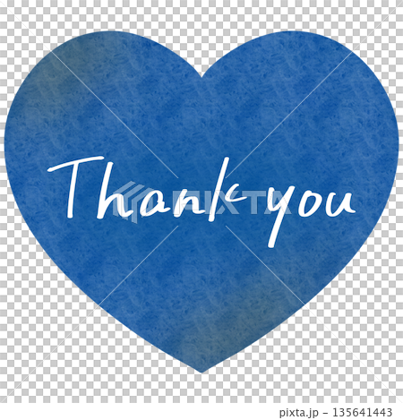 水彩 ハート Thank you 青 水彩 ハート Thank you 青 135641443
