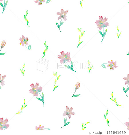 Watercolor Floral Seamless Pattern Pink 135641689