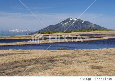 春の尾瀬・アヤメ平から望む残雪の燧ヶ岳 135641736
