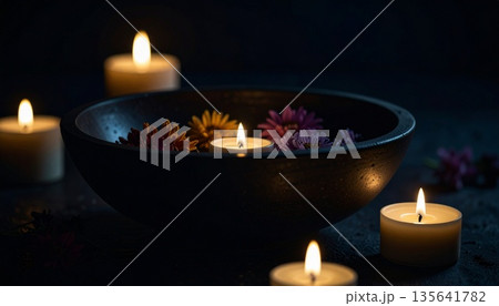 spa still life with burning candles spa still life with burning candles 135641782