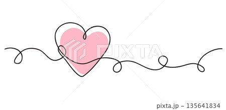 Heart. Abstract love symbol. Valentine's Day design. Continuous line art drawing color vector illustration 135641834