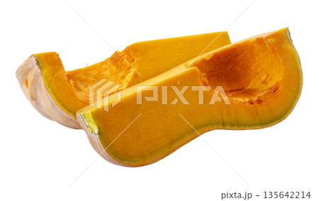 Pumpkin Butternut Squash Cut into pieces isolated on a white background 135642214