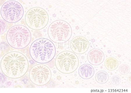 藤文様・パステル淡彩の和紙風和柄背景素材（横長） 135642344