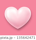 A three-dimensional light pink heart with highlights and shadows on a pink background. A heart icon for your design. 135642471