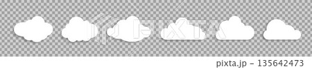 A set of cloud icons of different shapes with shadows on a transparent background. 135642473