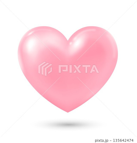 A three-dimensional pink heart with highlights and shadows on a white background. A heart icon for your design. 135642474