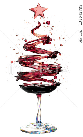Wine Glass Christmas Tree With Red Swirl and Star Top Festive Holiday Art 135642785