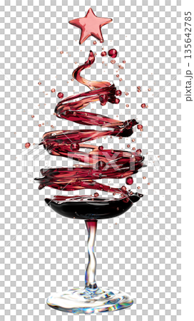 Wine Glass Christmas Tree With Red Swirl and Star Top Festive Holiday Art 135642785