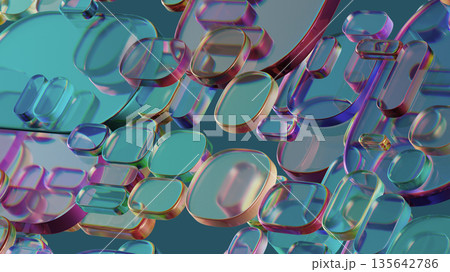 Colorful Abstract Glass Capsules Floating in Light Reflections for Modern Design and Art Colorful Abstract Glass Capsules Floating in Light Reflections for Modern Design and Art 135642786