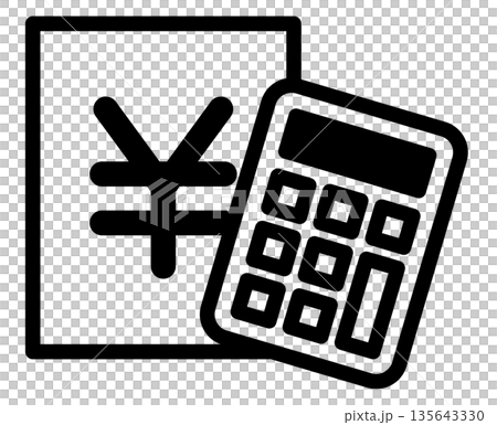 Document and calculator icon with yen mark. Simple line icon representing estimate, accounting, and cost calculation. 135643330