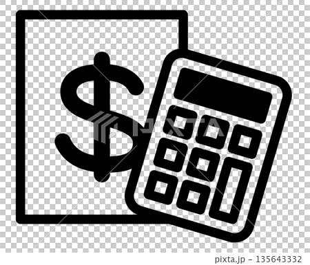 ドルマーク付き書類と電卓のシンプルなアイコン｜会計・見積・財務イメージ 135643332