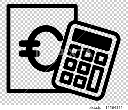 包含歐元符號和計算器的簡潔文件圖示 | 會計、估算、財務圖片 包含歐元符號和計算器的簡潔文件圖示 | 會計、估算、財務圖片 135643334