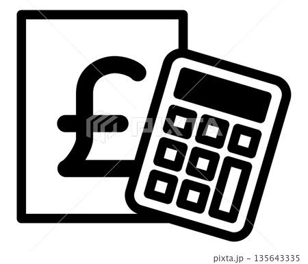 ポンド建て見積書と電卓のアイコン　イギリス通貨・会計・料金計算のシンボル 135643335