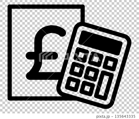 ポンド建て見積書と電卓のアイコン　イギリス通貨・会計・料金計算のシンボル 135643335