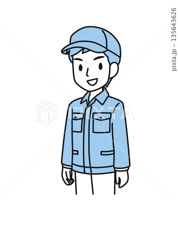 笑顔で微笑む帽子を被った作業服の男性のイラスト素材 135643626
