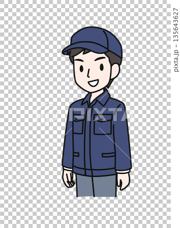 Illustration material of a man in work clothes wearing a hat smiling 135643627