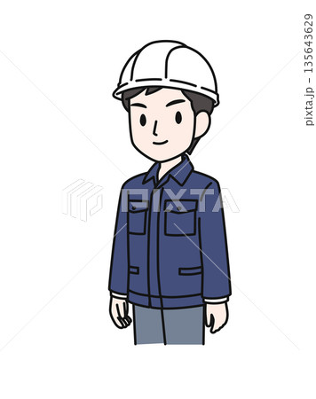 ヘルメットを被り凛々しく微笑む作業服の男性のイラスト素材 ヘルメットを被り凛々しく微笑む作業服の男性のイラスト素材 135643629