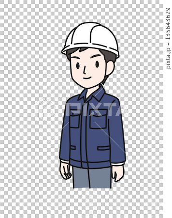 Illustration material of a man in work clothes wearing a helmet and smiling bravely Illustration material of a man in work clothes wearing a helmet and smiling bravely 135643629
