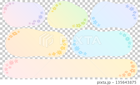 花の飾りがついた色々なゆるい形のカラフルなグラデーションのフレームセット 花の飾りがついた色々なゆるい形のカラフルなグラデーションのフレームセット 135643875